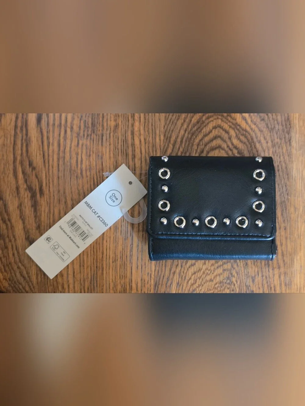 No Boundaries Women's Studded Moto Flap Wallet In Black NWT